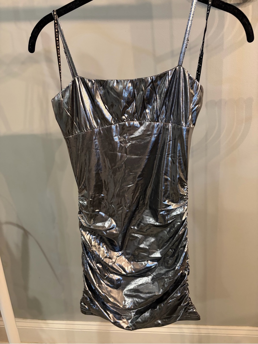 Katie j nyc ava dress metallic silver mini extra large